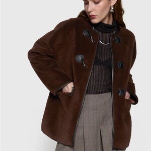 NWT REBECCA MINKOFF Women’s Shearling Toggle Jacket Chocolate Brown Coat Size XL